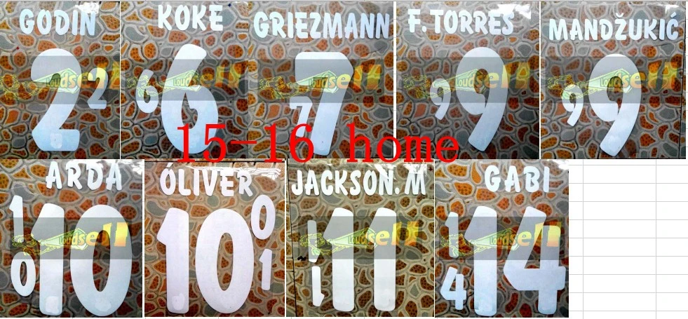 2015-2016 HOME F.TORRES GRIEZMANN KOKE OLIVER JACKSON.M GODIN GABI nameset patch badge
2015-2016 HOME F.TORRES GRIEZMANN KOKE OLIVER JACKSON.M GODIN GABI nameset patch badge