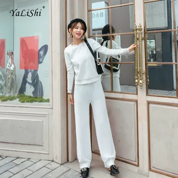 2 Piece Set 2018 Women Autumn Black White Long Sleeve O-neck Casual Office Top and Full Length Knitting Broad Leg Pants Ladies
2 Piece Set 2018 Women Autumn Black White Long Sleeve O-neck Casual Office Top and Full Length Knitting Broad Leg Pants Ladies