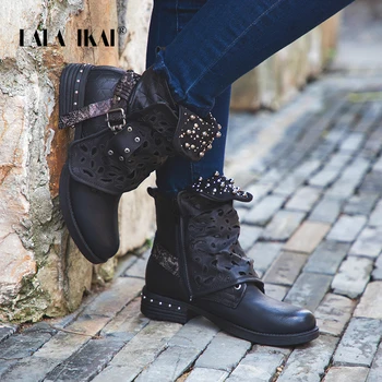 LALA IKAI Women Rhinestone Winter Boots Zipper Rivet Buckle Lace-up Ankle Western Boots Cowboy Round Toe Women Shoes 014A2164 -4 
LALA IKAI Women Rhinestone Winter Boots Zipper Rivet Buckle Lace-up Ankle Western Boots Cowboy Round Toe Women Shoes 014A2164 -4