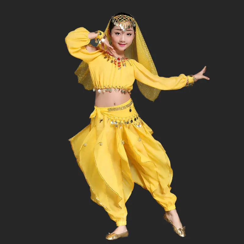 Belly Dance Costumes for kids Indian dance Bollywood Dancing 6 piece/Set Coins Top,Belt,pants,necklace,earrings and headwear
Belly Dance Costumes for kids Indian dance Bollywood Dancing 6 piece/Set Coins Top,Belt,pants,necklace,earrings and headwear