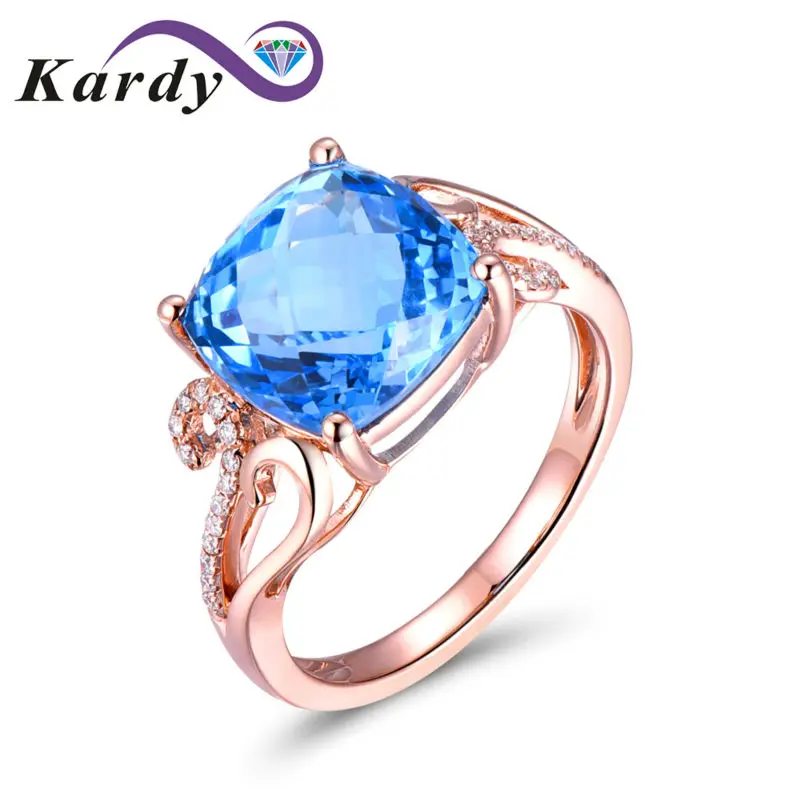 

Fancy Style 14K Rose Gold Natural Swiss Blue Topaz Gemstone Engagement Wedding Bridal Band Diamond Fashion Ring for Women