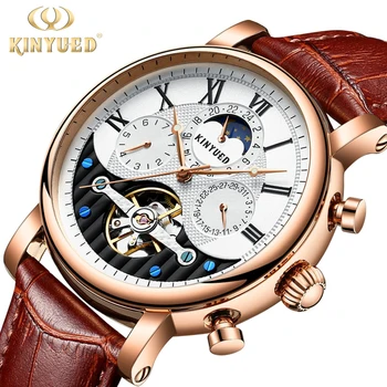 KINYUED Tourbillon Automatic Mechanical Watches Men Skeleton Watch Classic Genuine Leather Waterproof Moon Phase Week Date Clock
KINYUED Tourbillon Automatic Mechanical Watches Men Skeleton Watch Classic Genuine Leather Waterproof Moon Phase Week Date Clock