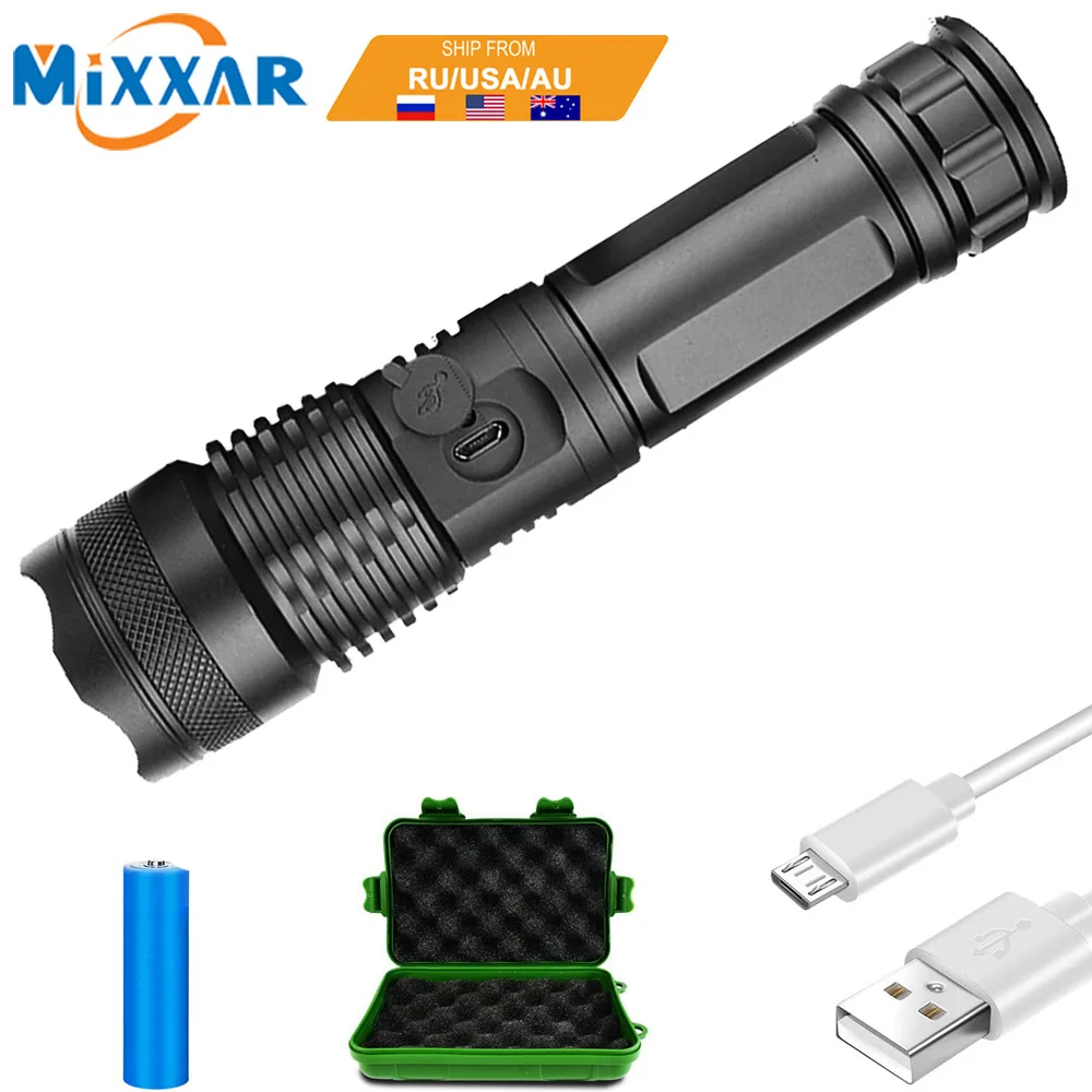 EZK20 Dropshipping 30000 Lumens XHP50 LED Flashlight 18650 USB Rechargeable Torch for Outdoor Camping Hiking Running Zoom Light
EZK20 Dropshipping 30000 Lumens XHP50 LED Flashlight 18650 USB Rechargeable Torch for Outdoor Camping Hiking Running Zoom Light