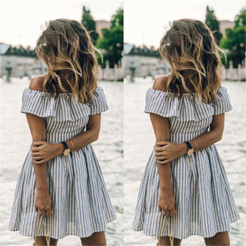 Women Summer Clothes Off Shoulder Short Sleeve Striped Party Dress Beach Boho Casual Backless Sundress Pullover Regular Size
Women Summer Clothes Off Shoulder Short Sleeve Striped Party Dress Beach Boho Casual Backless Sundress Pullover Regular Size