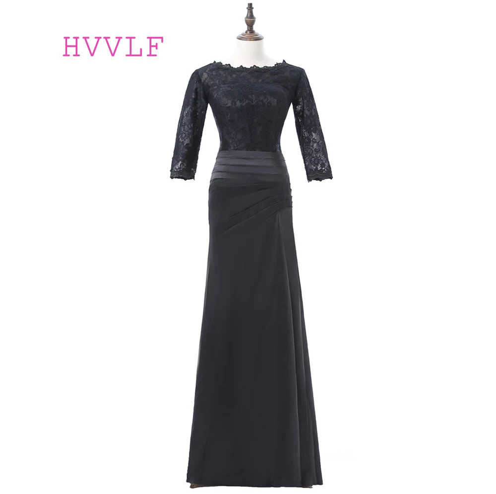 Черное платье-Русалка для невесты рукав 3/4 кружева размера плюс платья матери