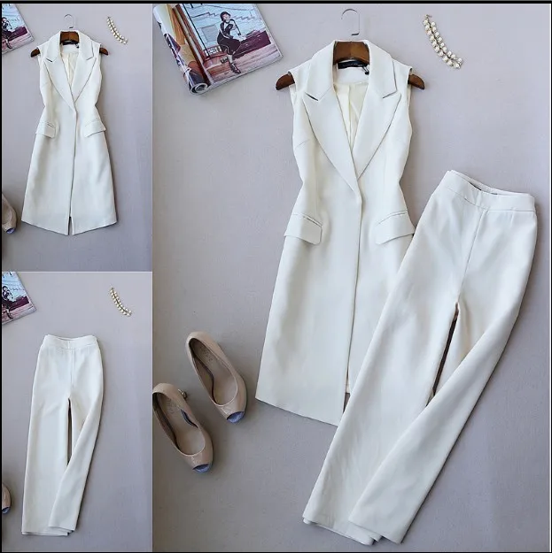 2018 Spring Autumn Women's Pure Color Long Sleeveless Vest Jacket + High-waisted Wide Leg Trousers Two Piece Professional Suit
2018 Spring Autumn Women's Pure Color Long Sleeveless Vest Jacket + High-waisted Wide Leg Trousers Two Piece Professional Suit