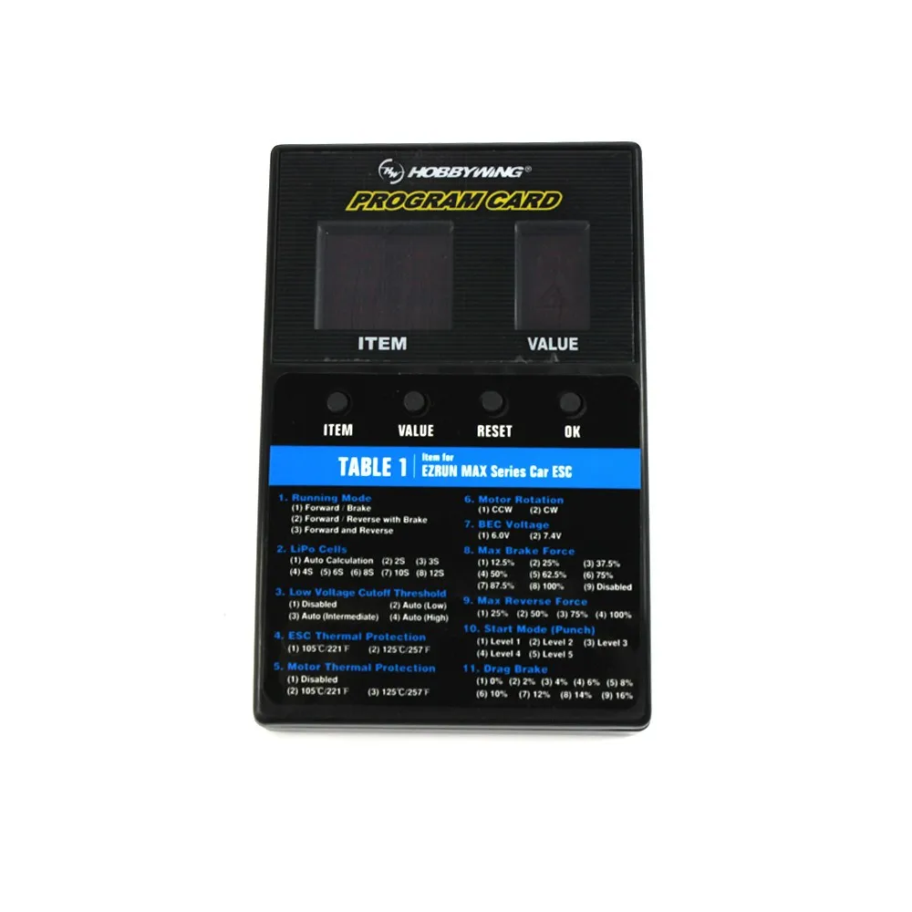 Hobbywing 3 in 1 LED ESC Program Card Box for XERUN EZRUN MAX Series Car / Platinum Series / SEAKING Series RC Boat ESC F18069
Hobbywing 3 in 1 LED ESC Program Card Box for XERUN EZRUN MAX Series Car / Platinum Series / SEAKING Series RC Boat ESC F18069