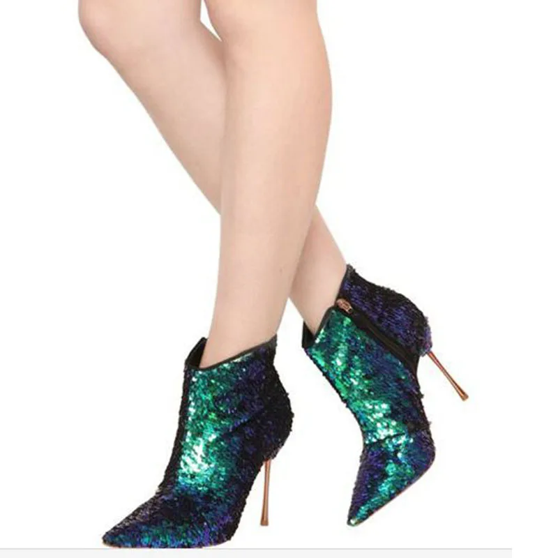 Bling Peacock Green Sequined Party Booties Shoes Women Pointed Toe Stiletto High Heel Mujer Intrigue Multicolored Ankle Boots
Bling Peacock Green Sequined Party Booties Shoes Women Pointed Toe Stiletto High Heel Mujer Intrigue Multicolored Ankle Boots