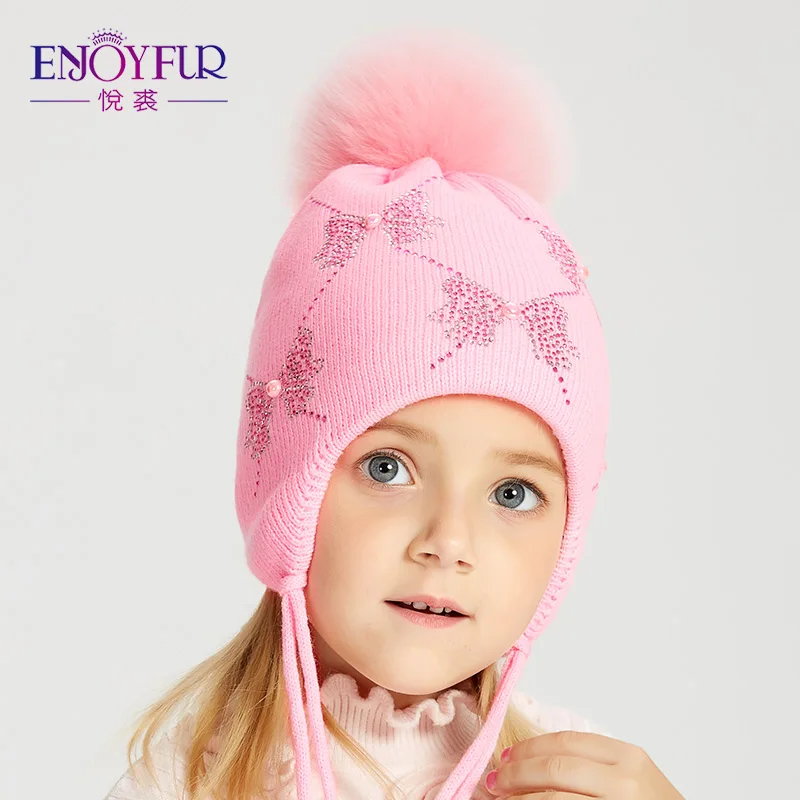 ENJOYFUR Winter Fox Fur Pompom Kids Hat Girls Rhinestones Bow-Knot Pattern Beanies Warm Knitted Autumn Children Caps
ENJOYFUR Winter Fox Fur Pompom Kids Hat Girls Rhinestones Bow-Knot Pattern Beanies Warm Knitted Autumn Children Caps