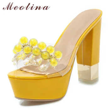 Meotina Women Slides Summer Shoes String Bead Platform Thick High Heel Shoes Transparent Open Toe Slippers Lady Sandals Size 43
Meotina Women Slides Summer Shoes String Bead Platform Thick High Heel Shoes Transparent Open Toe Slippers Lady Sandals Size 43