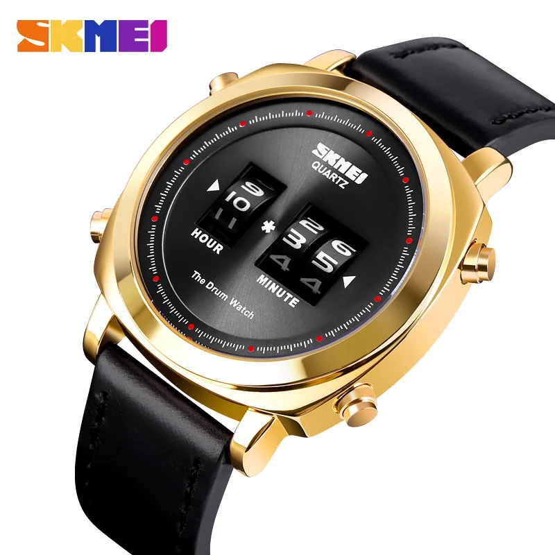 

2019 SKMEI 1519 Men's watch Luxury Leather Strap Creative Men Quartz Watch Waterproof Male Wristwatch Relogio Masculino New