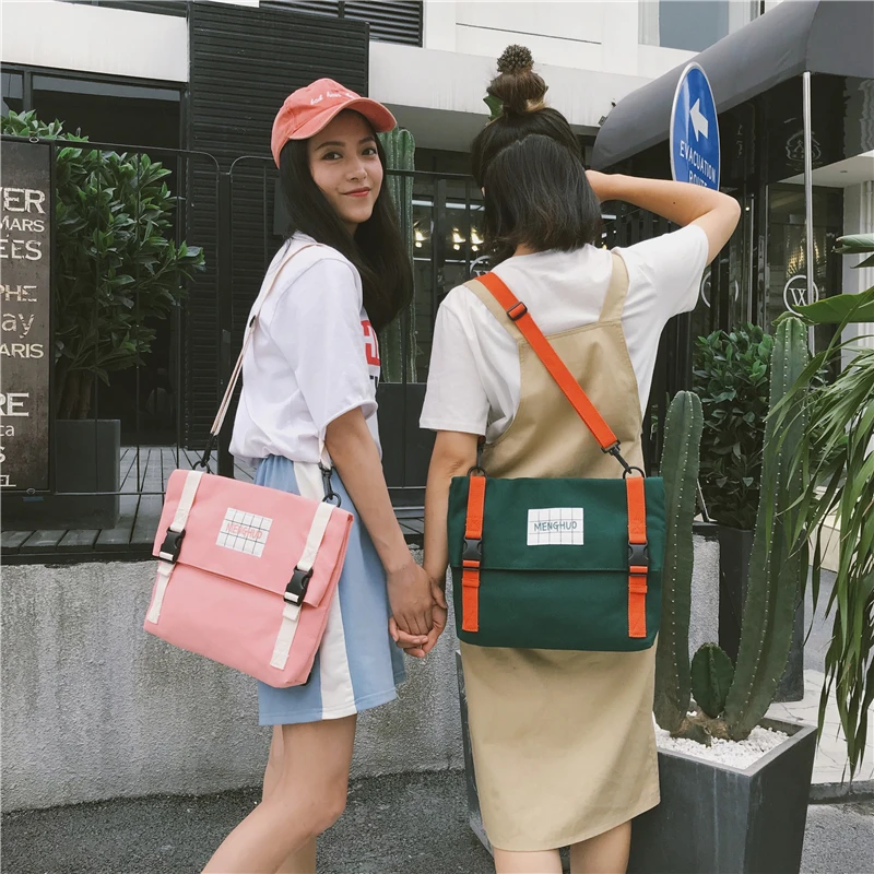 Menghuo Top Quality Women Canvas Backpack Bookbag Female Dual Purpose Shoulder Bag Daily Travel Backpacks Crossbody Bags Mochila (18)