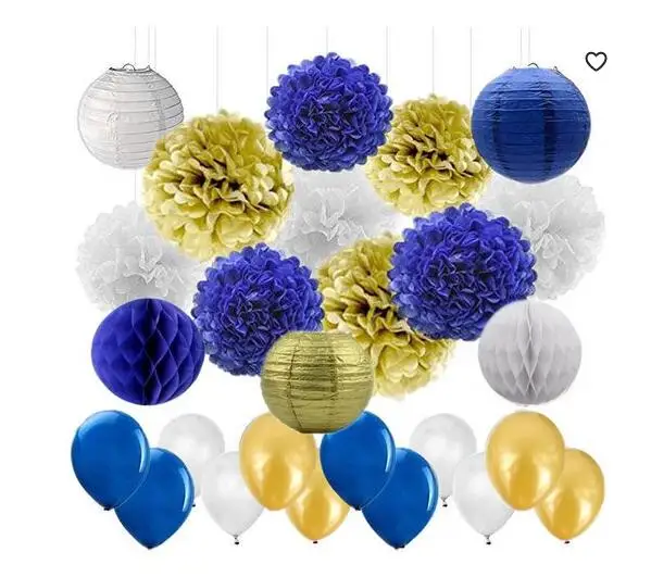 44pcs/set White Royal Blue Gold Tissue Paper Pom Poms Lanterns Paper Honeycomb Balls Balloons Wedding Baby Shower Birthday Decor
44pcs/set White Royal Blue Gold Tissue Paper Pom Poms Lanterns Paper Honeycomb Balls Balloons Wedding Baby Shower Birthday Decor