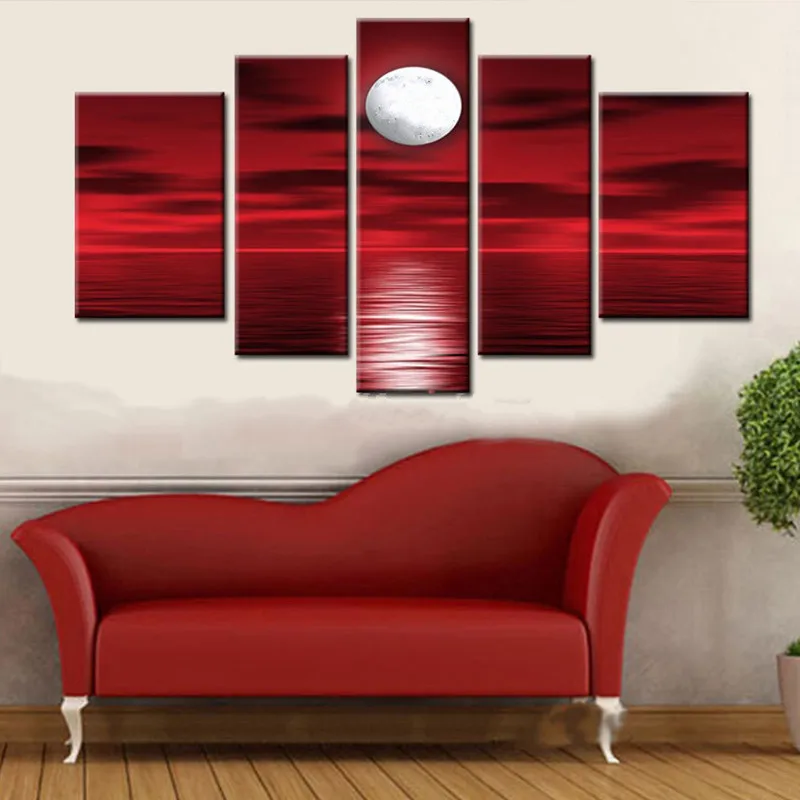 Hand Painted Abstract Red Landscape Oil Paintings on Canvas Modern Home Decor Wall Art Moon Sea Pictures Large 5 Panel Painting
Hand Painted Abstract Red Landscape Oil Paintings on Canvas Modern Home Decor Wall Art Moon Sea Pictures Large 5 Panel Painting