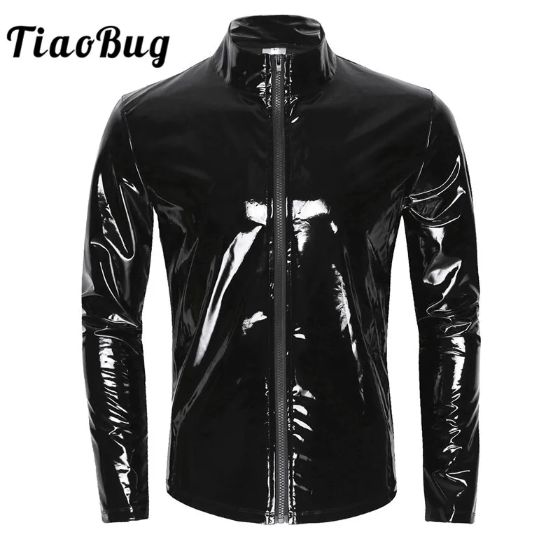 TiaoBug Men Black Shiny Metallic Sexy Top Long Sleeve Stand Collar Wet Look Patent Leather Nightclub Party Stage Dance Shirt Top
TiaoBug Men Black Shiny Metallic Sexy Top Long Sleeve Stand Collar Wet Look Patent Leather Nightclub Party Stage Dance Shirt Top