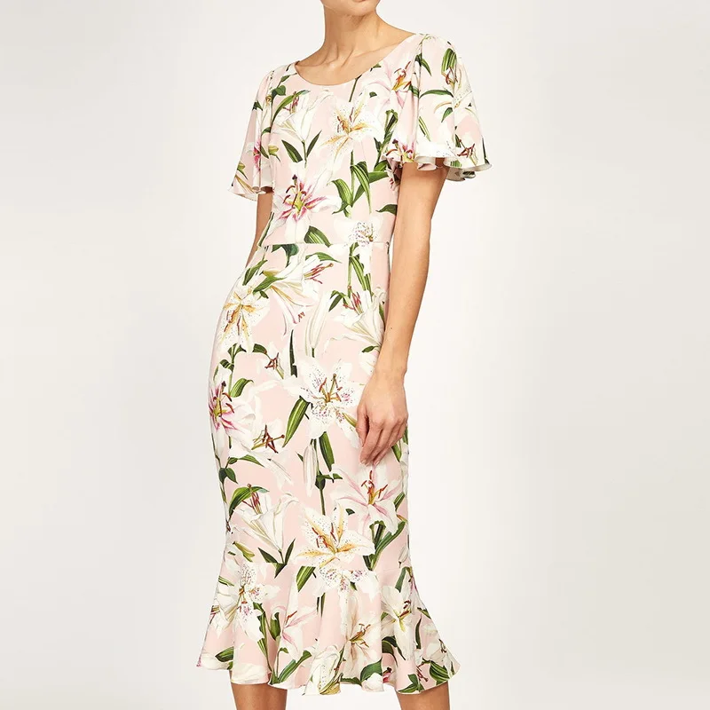 2019 summer new lily print short-sleeved fishtail dress women's dress 190612LU02
2019 summer new lily print short-sleeved fishtail dress women's dress 190612LU02