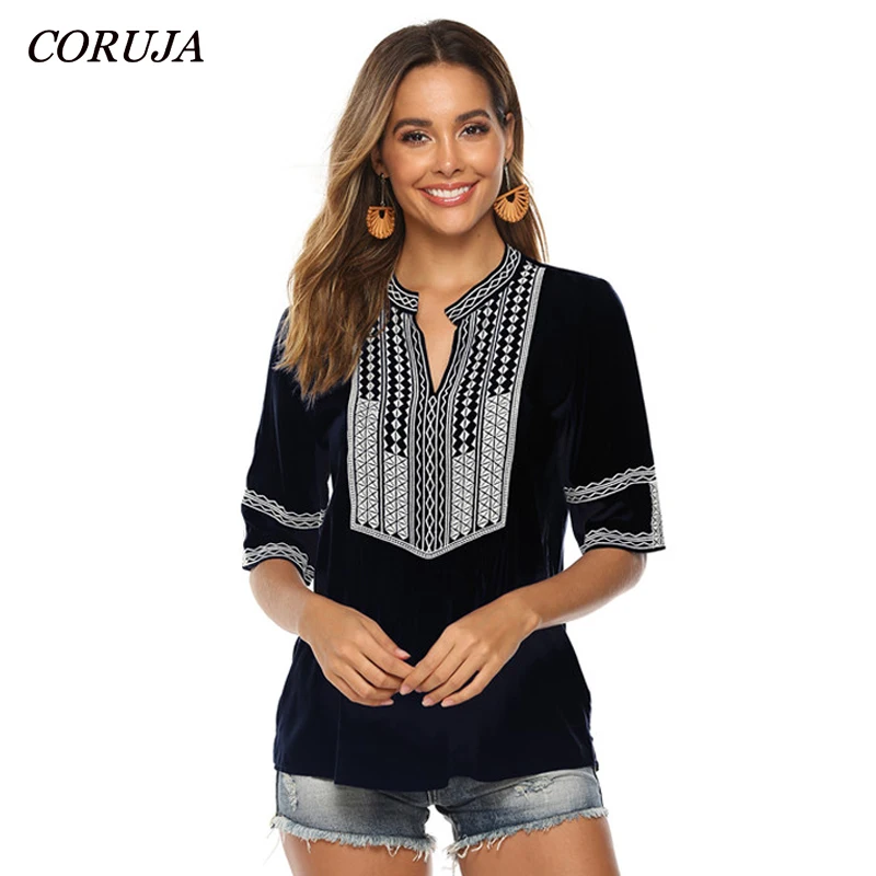 New Embroidery Blouses Shirt Women Casual Arabian Style Loose Fit Black Color Block V-Neck Blouse Online Boutiques Clothes
New Embroidery Blouses Shirt Women Casual Arabian Style Loose Fit Black Color Block V-Neck Blouse Online Boutiques Clothes