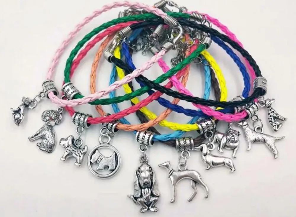 20pcs/lot Mixed Dog Animal Pet Dachshund Dog Large Greyhound Bracelet Charm Pendant Mixed Leather Cord Bracelet Lucky Jewelry
20pcs/lot Mixed Dog Animal Pet Dachshund Dog Large Greyhound Bracelet Charm Pendant Mixed Leather Cord Bracelet Lucky Jewelry