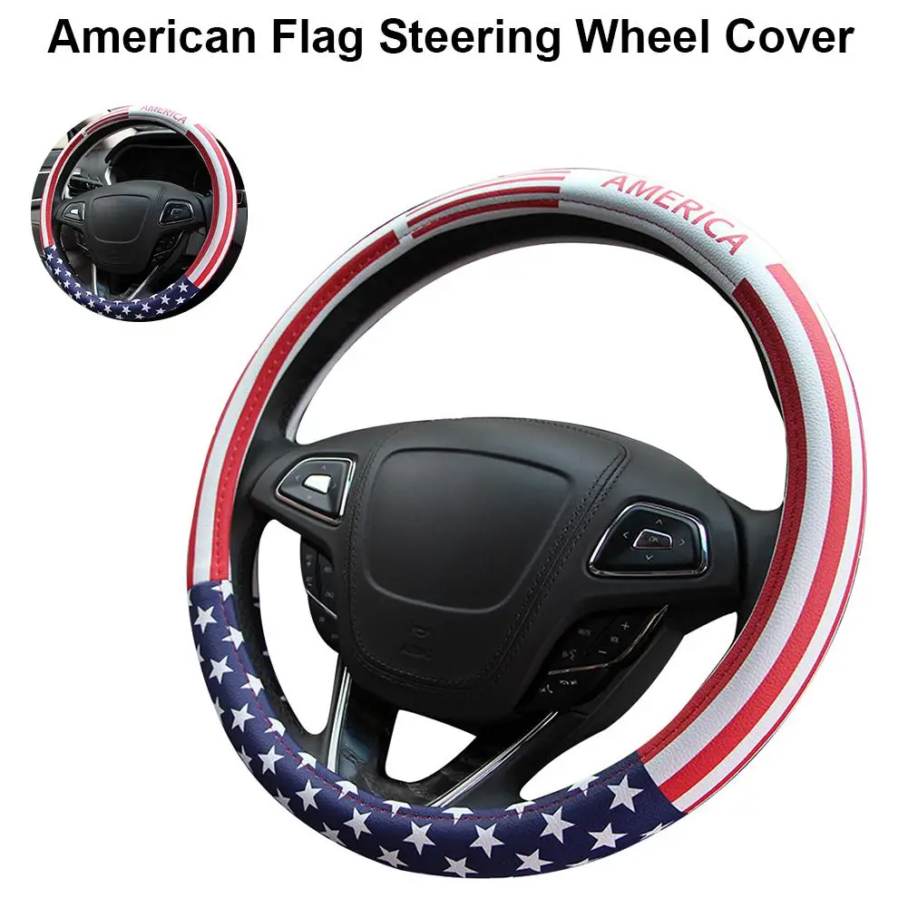 Universal 38cm US Flag Car Steering Wheel Cover Micofiber Leather Steering Covers Auto Wheels Cases Car Accessories
Universal 38cm US Flag Car Steering Wheel Cover Micofiber Leather Steering Covers Auto Wheels Cases Car Accessories