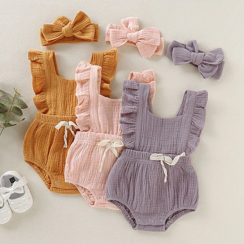 Summer Solid Jumpsuit Headband Baby Romper Cotton Flare Sleeve Triangle Romper For Baby Girl Plain Infant Baby Clothes
Summer Solid Jumpsuit Headband Baby Romper Cotton Flare Sleeve Triangle Romper For Baby Girl Plain Infant Baby Clothes
