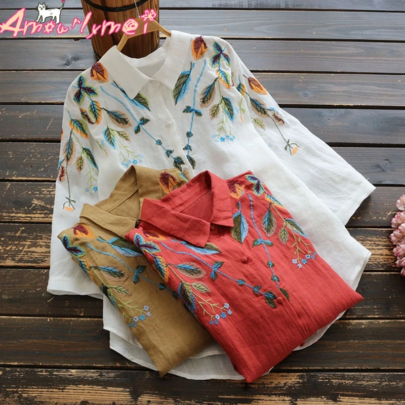 2019 Summer Women Blouse Mori Girl Retro Cotton Linen Embroidered Turn-down Collar Loose Half Sleeve Casual Shirt Female Tops
2019 Summer Women Blouse Mori Girl Retro Cotton Linen Embroidered Turn-down Collar Loose Half Sleeve Casual Shirt Female Tops