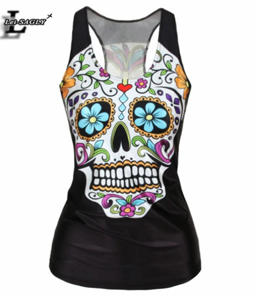 Punk Style Floral Women Sugar Skull Printing Tank Tops Sleeveless Elastic Vest Fitness Sexy Slim Black Camisole V9
Punk Style Floral Women Sugar Skull Printing Tank Tops Sleeveless Elastic Vest Fitness Sexy Slim Black Camisole V9