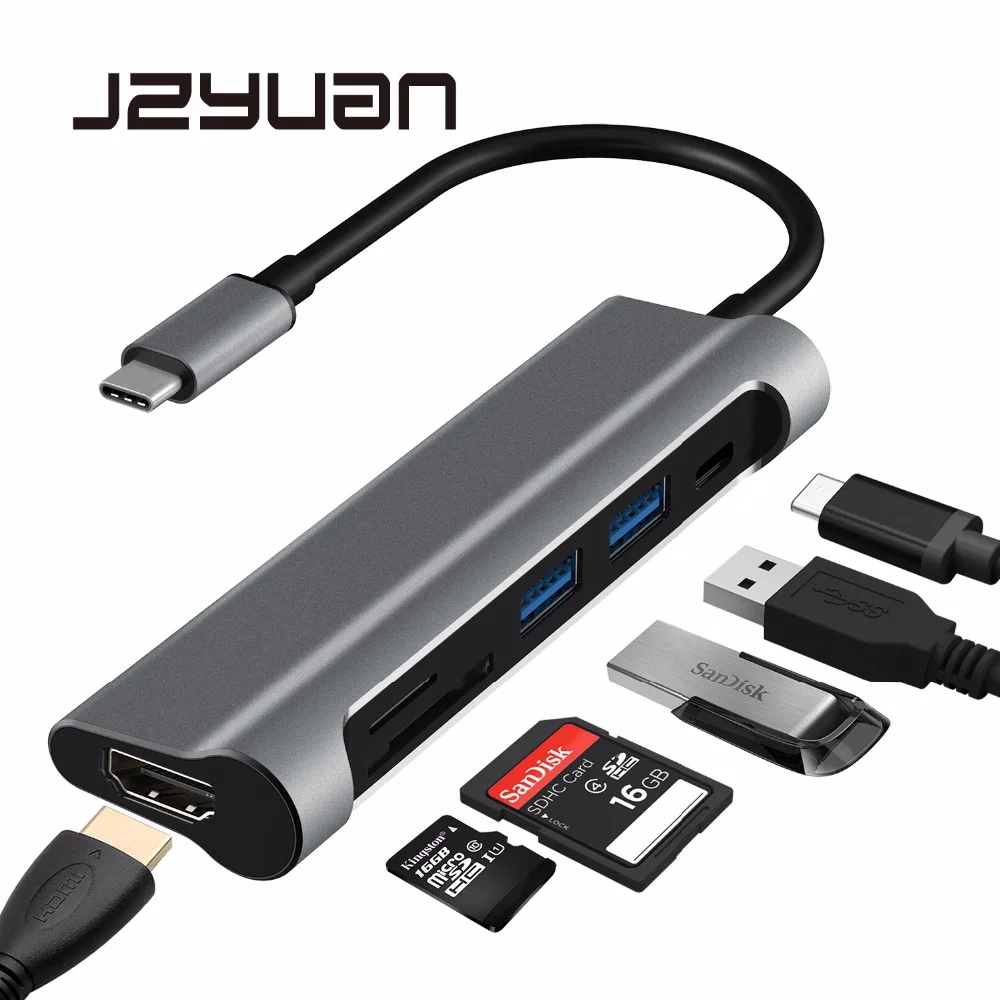 Фото JZYuan USB-C USB Type C 3 1 концентратор адаптер с Type-C PD Зарядка 4K HDMI SD/TF кардридер 0 сплиттер