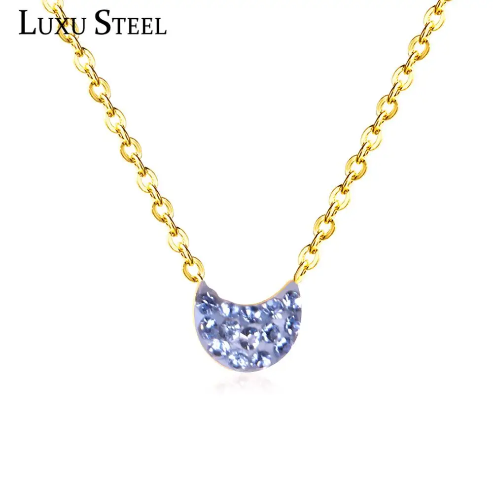 LUXUSTEEL New Pendant Necklace Red/Blue/Black/Pink/Gun Black/Champagne Crystal Moon Shape Choker Necklaces Female Collier Gift
LUXUSTEEL New Pendant Necklace Red/Blue/Black/Pink/Gun Black/Champagne Crystal Moon Shape Choker Necklaces Female Collier Gift