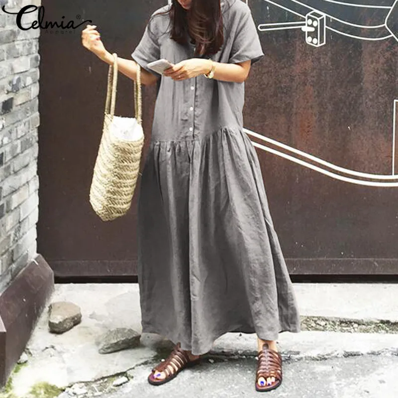 Celmia Summer Dress Women Short Sleeve Solid Long Maxi Dresses 2019 New Casual Button Loose Beach Vestidos Robe Plus Size S-5XL
Celmia Summer Dress Women Short Sleeve Solid Long Maxi Dresses 2019 New Casual Button Loose Beach Vestidos Robe Plus Size S-5XL
