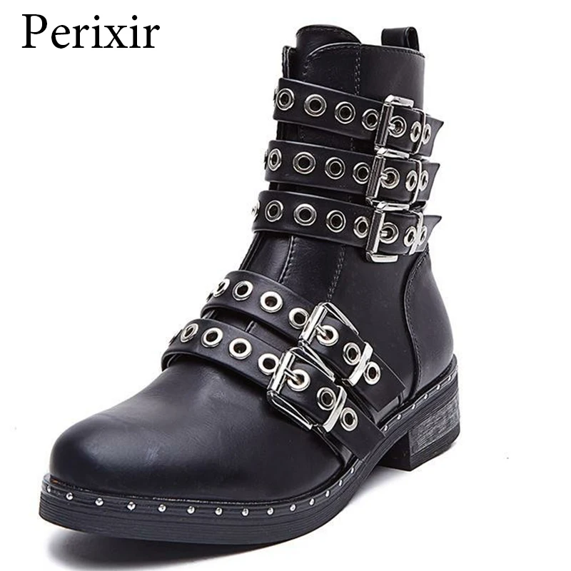 Perixir Womens Military Combat Boots Zipper Buckle Martin Ankle Booties Punk High-top Martin Booties High Quality Shoes Femme
Perixir Womens Military Combat Boots Zipper Buckle Martin Ankle Booties Punk High-top Martin Booties High Quality Shoes Femme