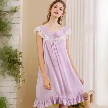 Wasteheart Women Homewear Cotton Purple Sexy Sleepwear Nightdress Lace Bow Nightwear Luxury Nightgown Female Gown
Wasteheart Women Homewear Cotton Purple Sexy Sleepwear Nightdress Lace Bow Nightwear Luxury Nightgown Female Gown