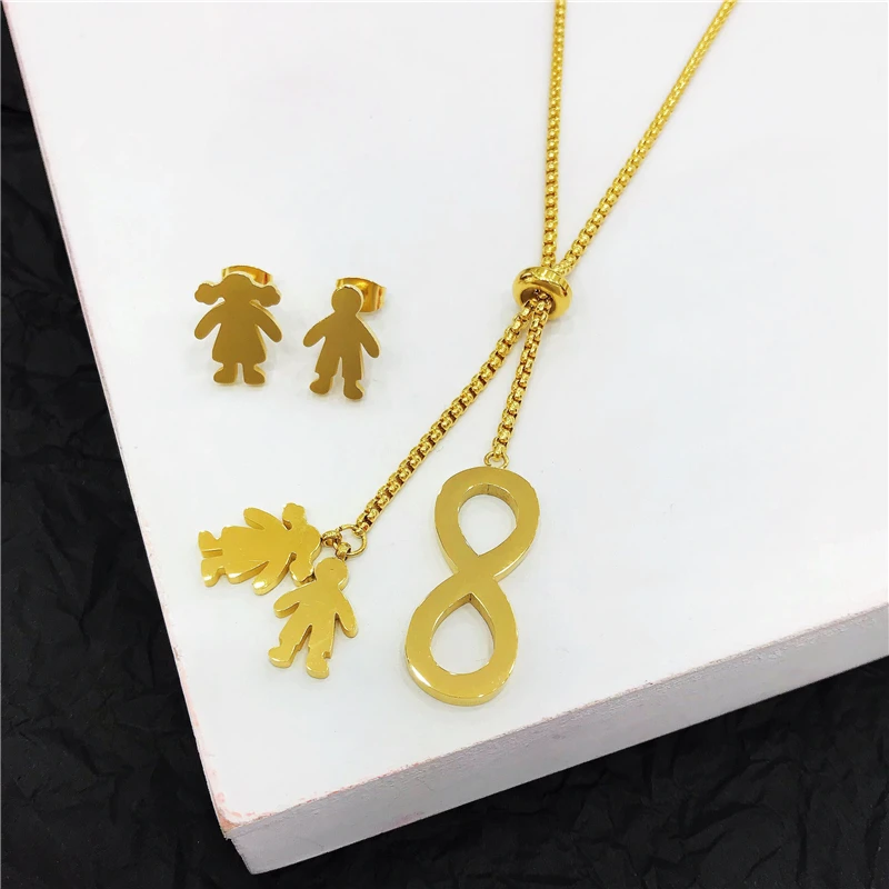 Fashion Stainless Steel Boys Girls Necklace Earings Gold Silver Infinity Pendant Friendship Necklace Chain Jewelry Set For women
Fashion Stainless Steel Boys Girls Necklace Earings Gold Silver Infinity Pendant Friendship Necklace Chain Jewelry Set For women