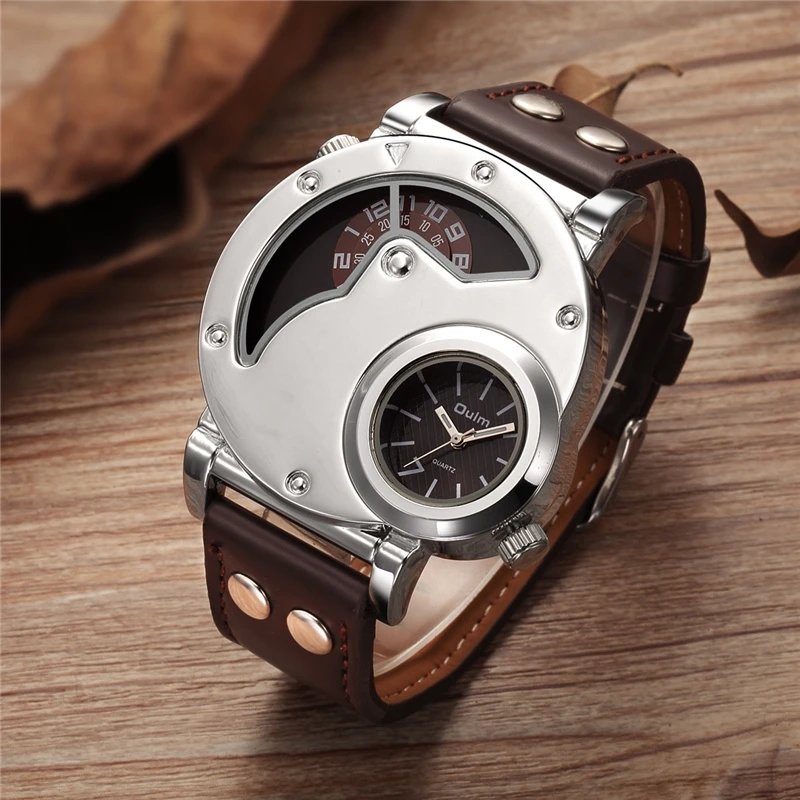 Oulm New Silver Case HP9591 Men's Sport Watches Dual Time Zone Unique Design Male Quartz Hour Casual Leather Men Wristwatches
Oulm New Silver Case HP9591 Men's Sport Watches Dual Time Zone Unique Design Male Quartz Hour Casual Leather Men Wristwatches