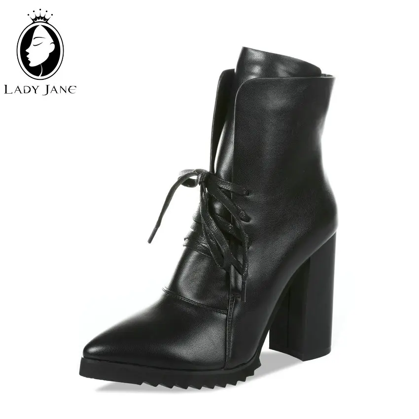 Lady Jane Square Heel High Heel Black Chelsea Boots Women Pointed Toe Lace Up PU Leather Ankle Boots Casual Dress Boots 2019
Lady Jane Square Heel High Heel Black Chelsea Boots Women Pointed Toe Lace Up PU Leather Ankle Boots Casual Dress Boots 2019