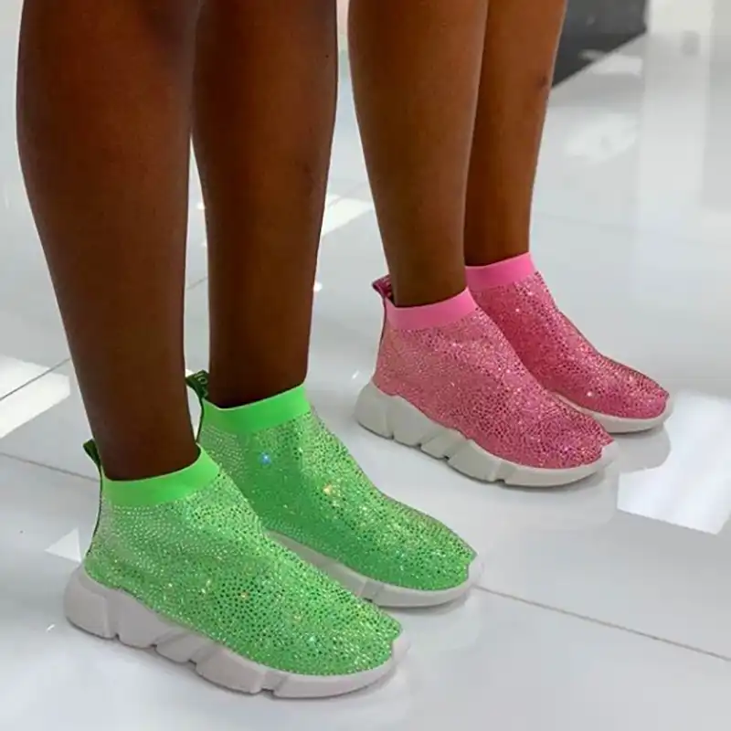 Crystals Sock Boots Sport Female Flat 