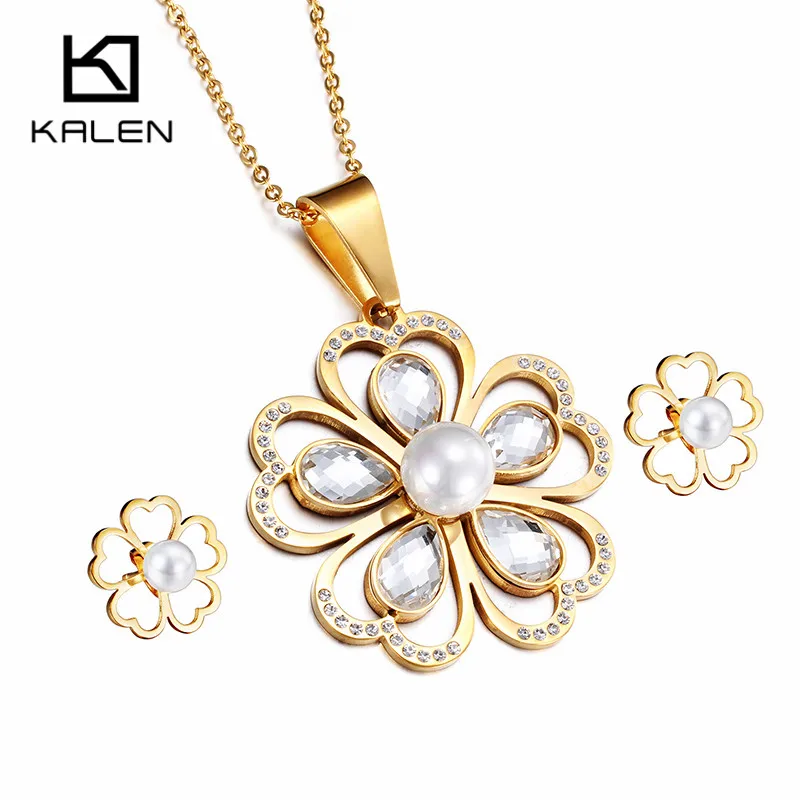Kalen White Stone Flower Jewelry Set For Women Pearl & Rhinestone & Stainless Steel Gold Flower Pendant Necklace & Earrings Sets
Kalen White Stone Flower Jewelry Set For Women Pearl & Rhinestone & Stainless Steel Gold Flower Pendant Necklace & Earrings Sets