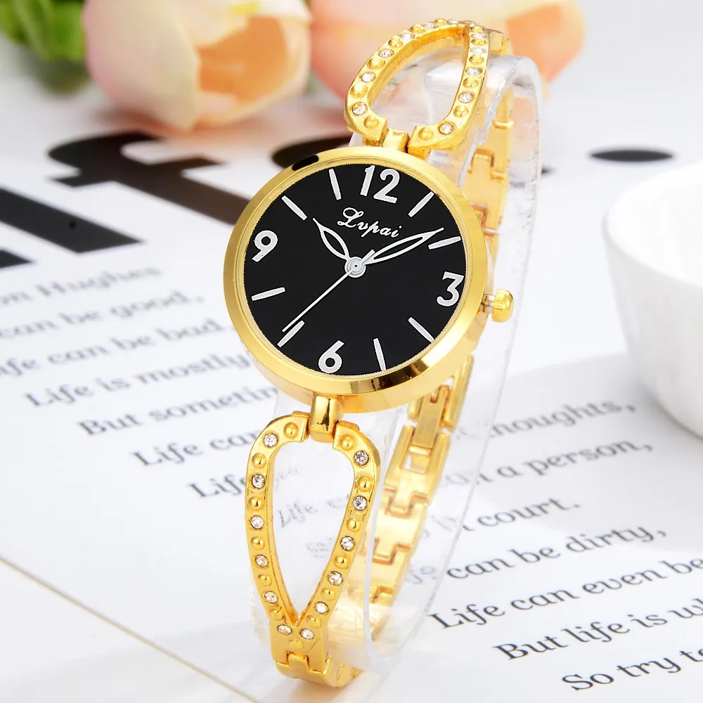 Fashion Women Dress Watches Luxury Crystal Bracelet Quartz Wristwatch Lvpai Brand Watches For Women Rose Gold Casual Watch *E