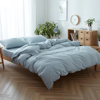 100% washed Cotton Vintage blue plaid bed set 3pcs single bed linen 4 pieces queen king size bedding solid color fitted sheet
100% washed Cotton Vintage blue plaid bed set 3pcs single bed linen 4 pieces queen king size bedding solid color fitted sheet
