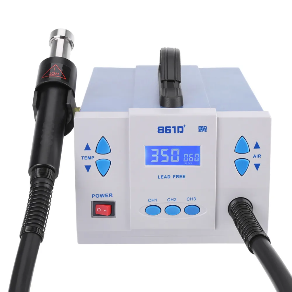 1000W 861D Rework Soldering Station Hot Air Gun Hot Air Rework Station Nozzles Grounding Line 220V EU Plug
1000W 861D Rework Soldering Station Hot Air Gun Hot Air Rework Station Nozzles Grounding Line 220V EU Plug