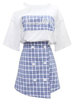 Free Shipping Summer Suit Women's Two-piece White Sexy T-shirt + Plaid Bag Hip Skirt Temperament Women's Suit 2019 New 
Free Shipping Summer Suit Women's Two-piece White Sexy T-shirt + Plaid Bag Hip Skirt Temperament Women's Suit 2019 New