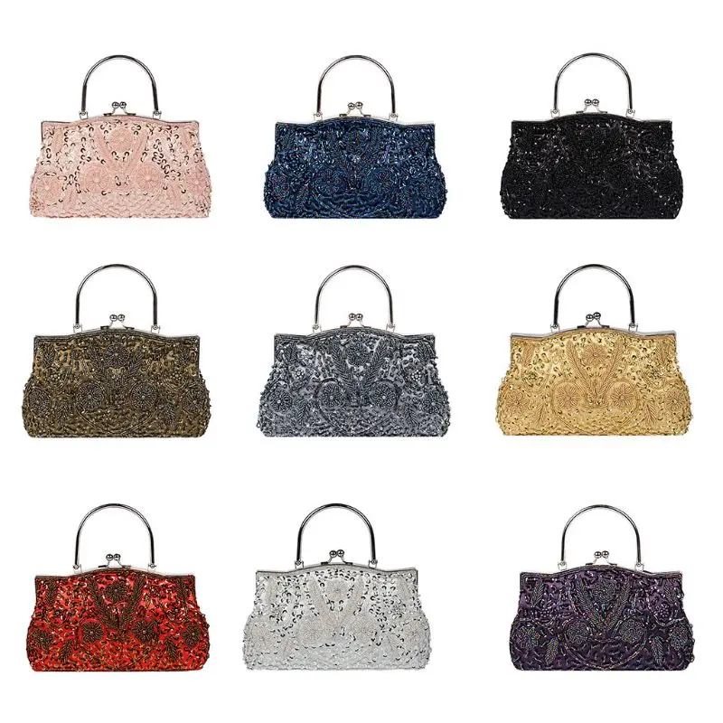 Vintage Beaded Sequin Design Flower Women Evening Purse Large Clutch Top Handle Bag
Vintage Beaded Sequin Design Flower Women Evening Purse Large Clutch Top Handle Bag