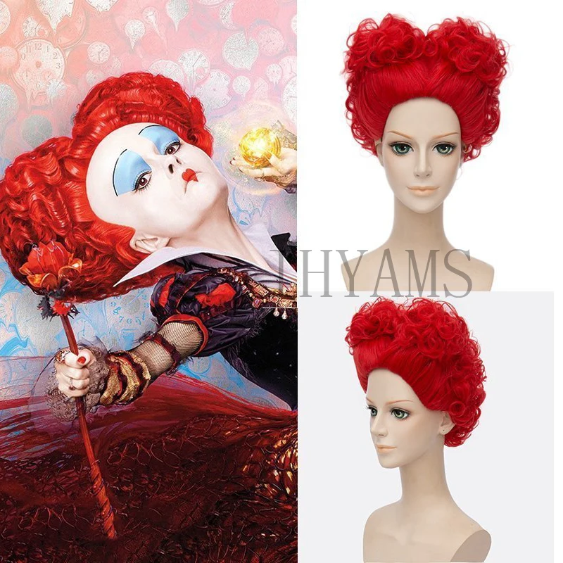 

Halloween Alice in Wonderland Red Queen Cosplay Wig Role Play Queen of Hearts Costume Red Hair +Wig Cap