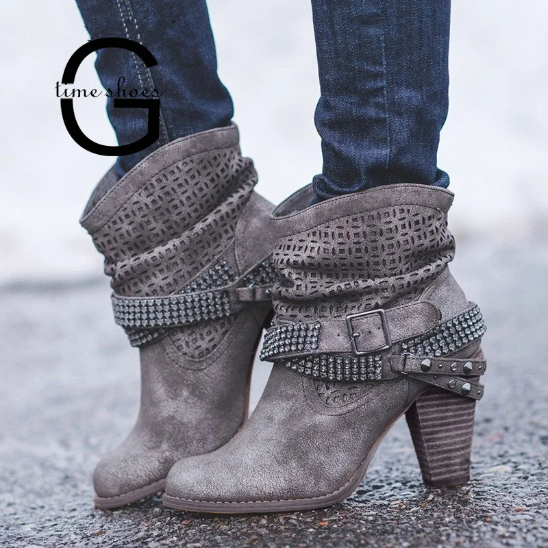 Gtime Motorcycle Boots Women Warm Boot feminina Ankle Boots Buckle Strap crystal Shoes feminina Bota mujer High Thick Heel SE027
Gtime Motorcycle Boots Women Warm Boot feminina Ankle Boots Buckle Strap crystal Shoes feminina Bota mujer High Thick Heel SE027