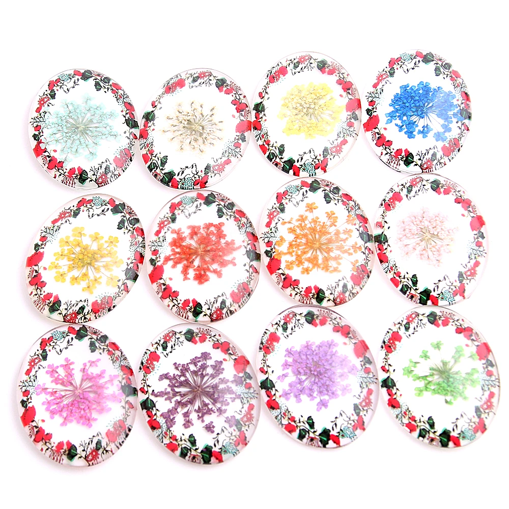 

SWEET BELL 6pcs30*40mm Mixed Natural Dried Flowers Handmade Glass oval Cabochons Fit Earring Hooks bracelet Cameo Setting 9D1487