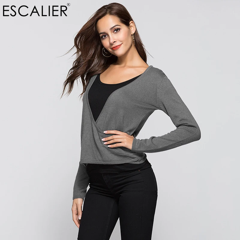 ESCALIER Autumn Casual Women's Pullovers Sweaters Long Sleeve Solid V-Neck Thin Knitted Sweater Collar Patchwork Sweater
ESCALIER Autumn Casual Women's Pullovers Sweaters Long Sleeve Solid V-Neck Thin Knitted Sweater Collar Patchwork Sweater
