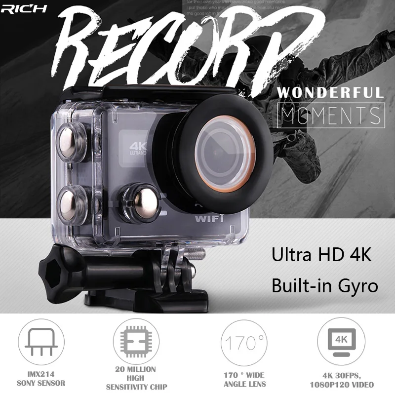 RICH Action Camera Ultra HD 4K 30FPS 12MP Wifi IPX8 Waterproof 45M Built-In Gyro External Microphone Sports Camera
RICH Action Camera Ultra HD 4K 30FPS 12MP Wifi IPX8 Waterproof 45M Built-In Gyro External Microphone Sports Camera