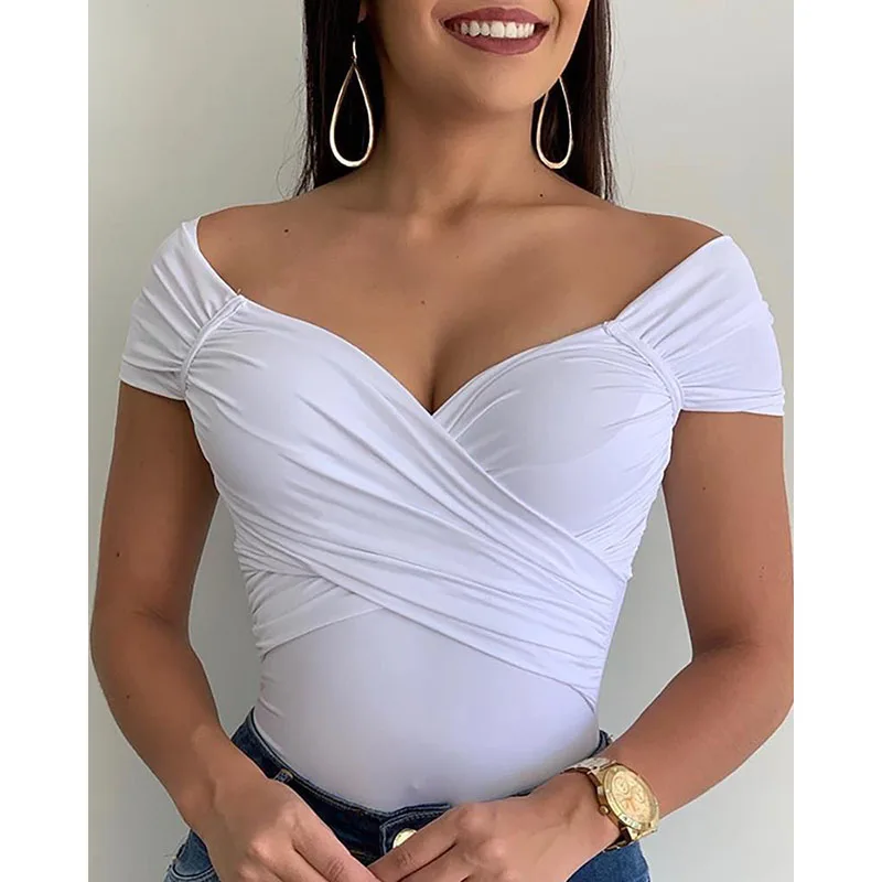 Women Sexy V Neck Short Sleeve Cross Bodycon White Bodysuits Female Summer Rompers Casual Euro Style Pleated Bodysuits SJ3373U
Women Sexy V Neck Short Sleeve Cross Bodycon White Bodysuits Female Summer Rompers Casual Euro Style Pleated Bodysuits SJ3373U