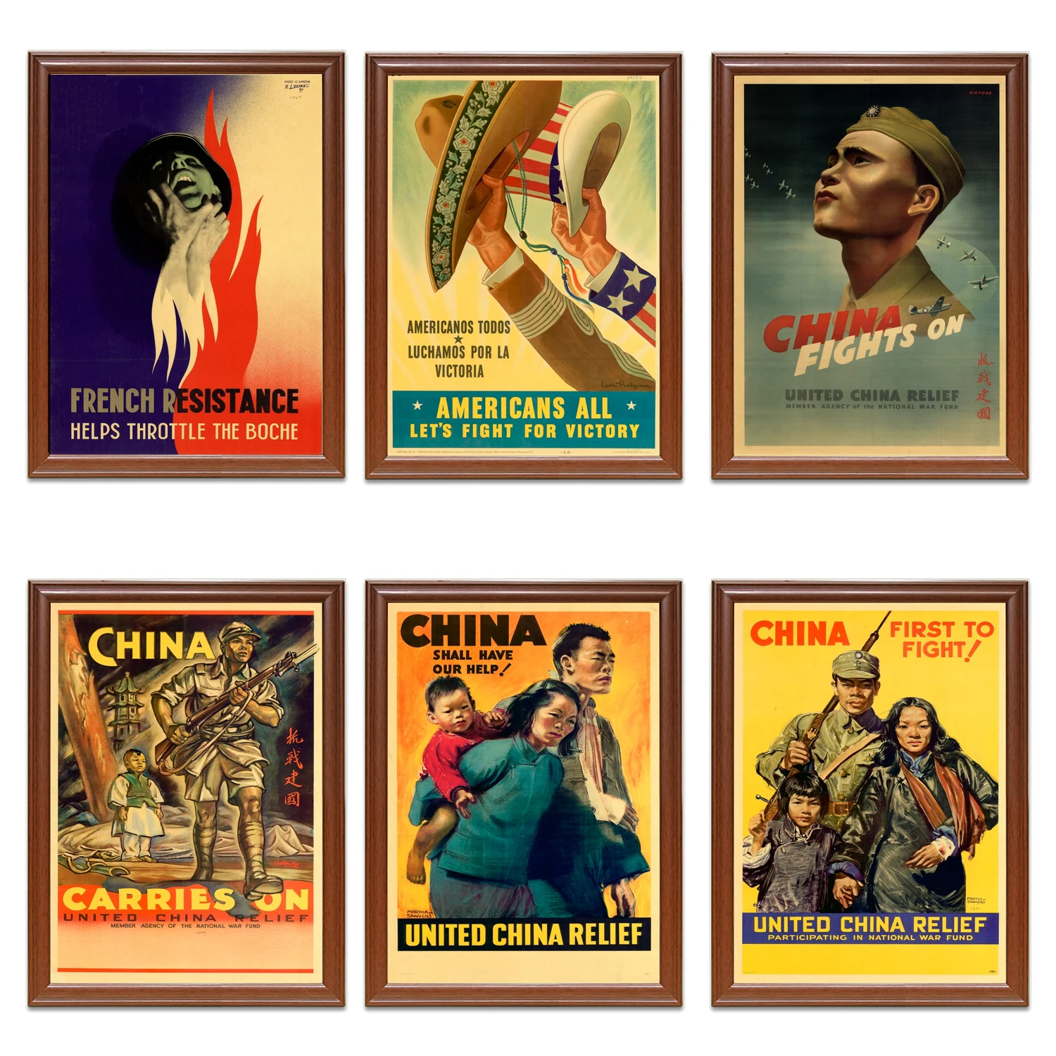 Винтажный 1940s WW2 рекламный постер союзники китайские бои во французском стиле