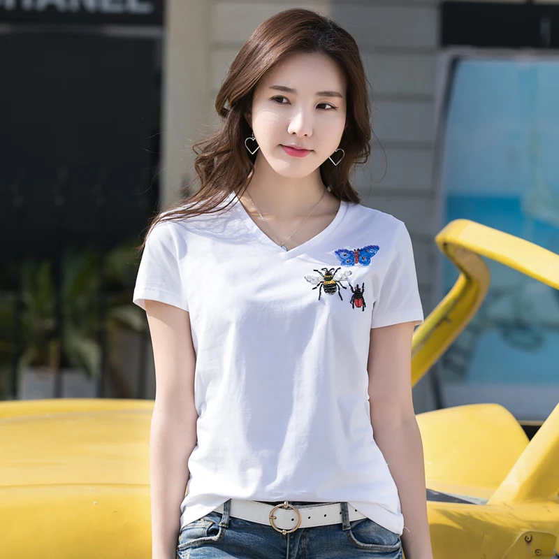 KEQI Women's Summer New Shirts Fashion Hot Drilling Pattern Slim T-Shirt White Color Cotton Tees Free Shipping 1948
KEQI Women's Summer New Shirts Fashion Hot Drilling Pattern Slim T-Shirt White Color Cotton Tees Free Shipping 1948