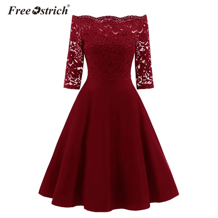 Free Ostrich Party Dress Fashion Women Fit Flare Lace Spliced Solid Slash Neck Knee-Length Dresses vestido de festa Dropshipping
Free Ostrich Party Dress Fashion Women Fit Flare Lace Spliced Solid Slash Neck Knee-Length Dresses vestido de festa Dropshipping
